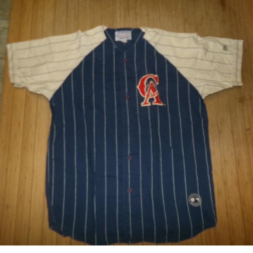Vintage Mirage California Angels MLB Jersey Mens Navy Cream Pinstripe Baseball